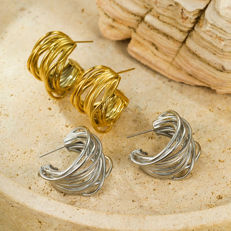 不銹鋼耳環(huán)代工C形條紋狀鑄造耳環(huán)定制
